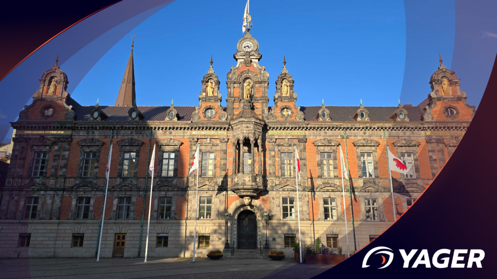 The townhall of Malmö in front of blue sky.